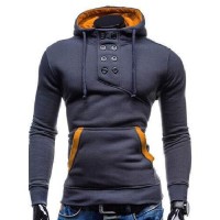 Sweat Hoodie a Capuche Boutons Sportswear Outwear Style Men Homme Fashion Gris Fonce